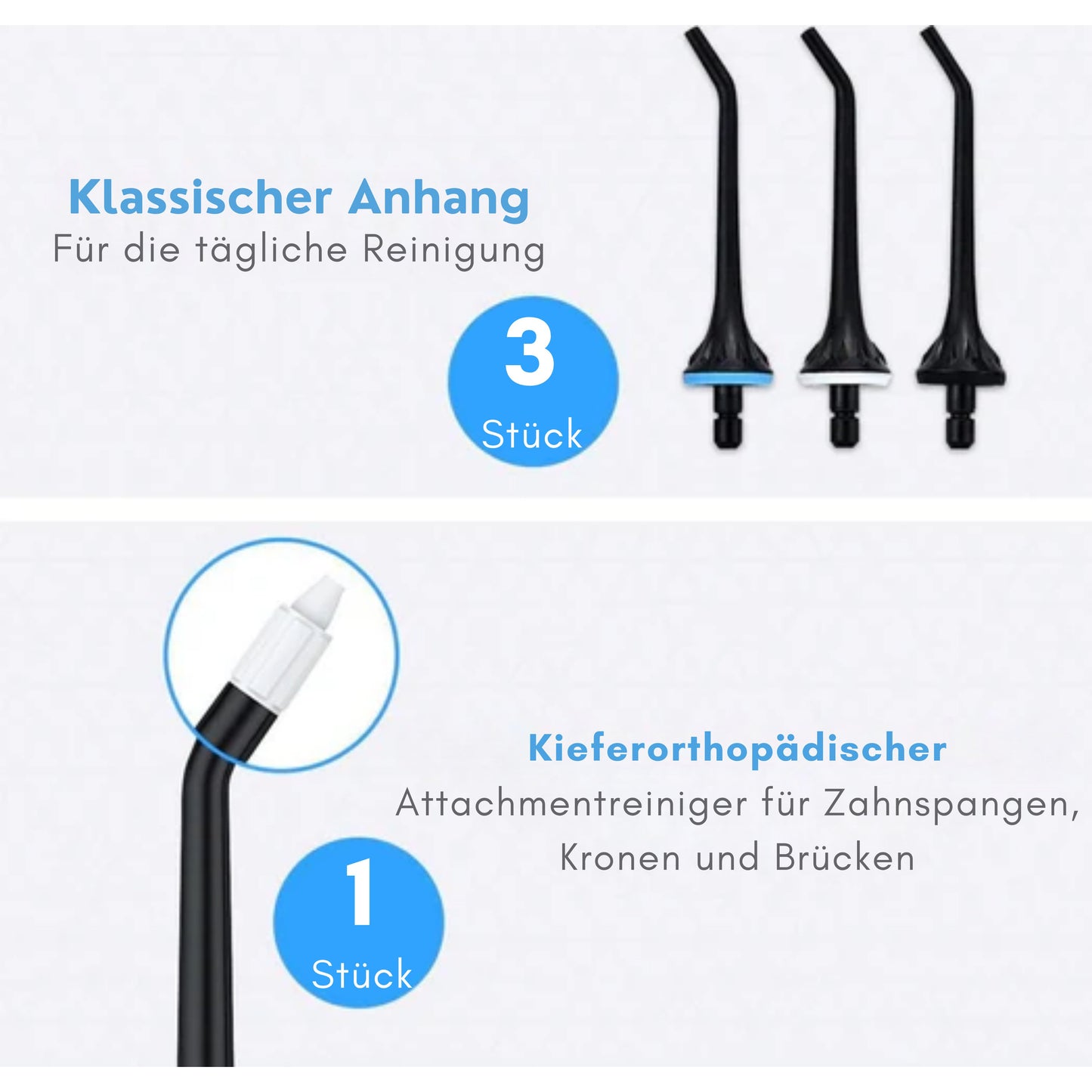 LifeGoods Zahnseidenaufsatz - 4 Stück - Für Zahnseidengerät - Schwarz/Weiß/Grün/Blau