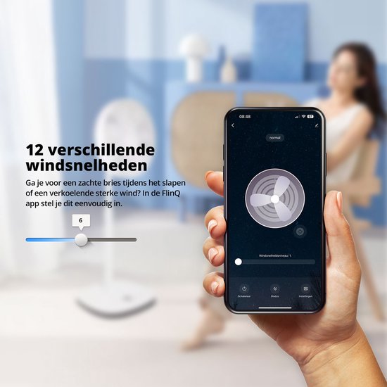 FlinQ Smart Fan - Stativ-Ventilator - Standventilator - Leiser Ventilator mit 90° Drehung - Steuerung per App oder Fernbedienung - Weiß