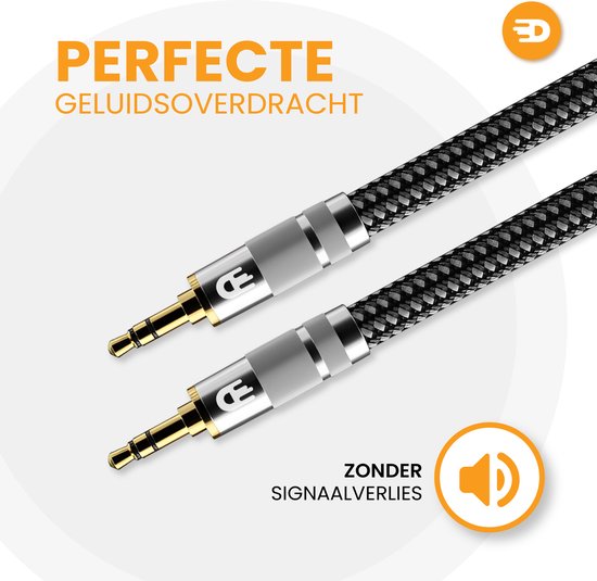 Premium AUX-Kabel 3,5 mm - Nylon-Audiokabel - vergoldet - Stecker auf Stecker - Silber - 3 Meter
