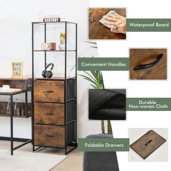 Coast Standregal boekenkast opbergkast met lade 43 x 39 x 156 cm bruin