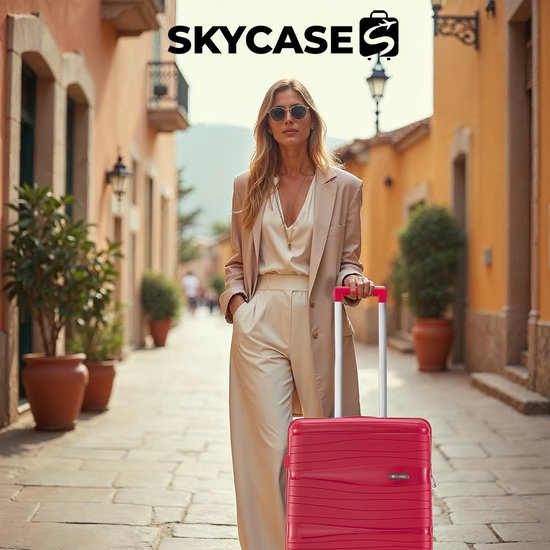 SKYCASES Travelin' Charm - 28-inch großer Reisekoffer - Zahlenschloss - 41x24x69 cm - 98L - Leicht, wasserdicht & langlebig - Rot