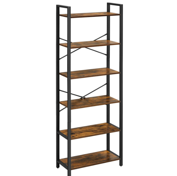 Joyfurnos Bücherregal mit 6 Ebenen – im Industrial-Stil – 30 x 66 x 186 cm – Greige/Schwarz