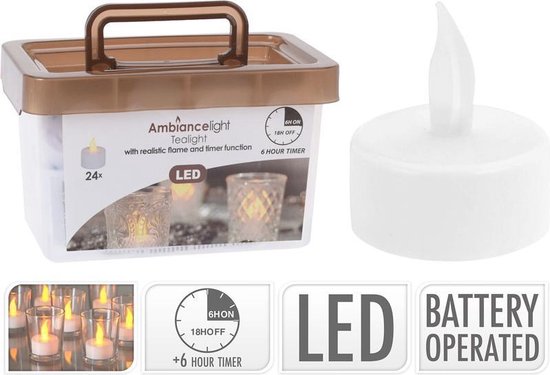 Teelichter LED - Box mit 24 Stück - mit Batterie und Timer