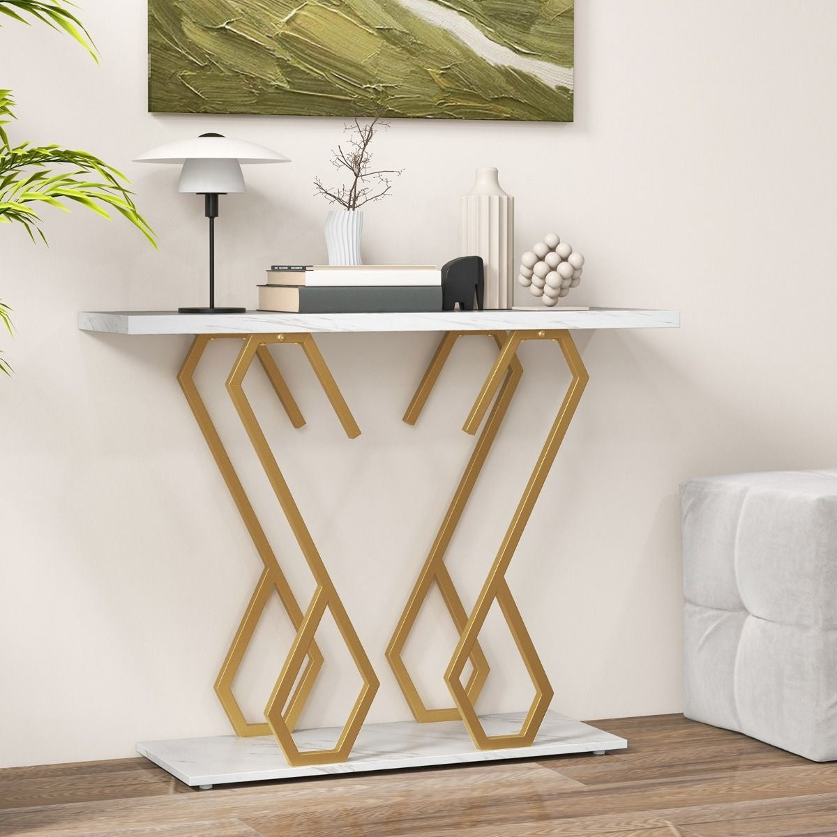 Coast Beistelltisch - Marmoroptik - 100 x 30 x 79 cm - Weiß/Gold