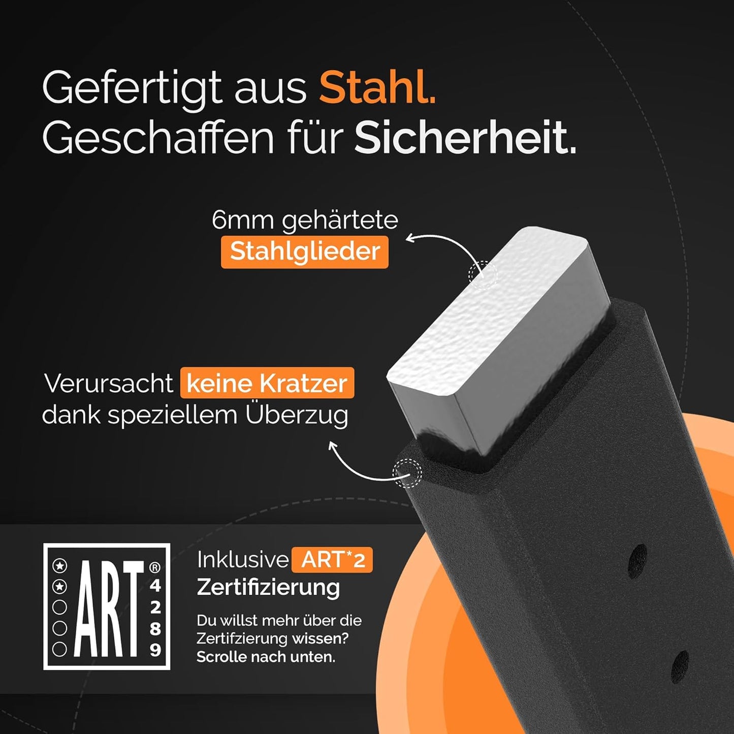 2Radwerk Fahrradschloss Secure Fold – ART-zertifiziertes Faltschloss – Hohe Sicherheit für E-Bikes und Fahrräder – 100 cm – Schwarz