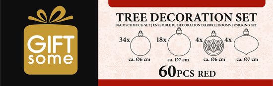 Giftsome Set mit roten Weihnachtskugeln – 60 Stück Weihnachtskugeln aus Kunststoff – 6/7 cm
