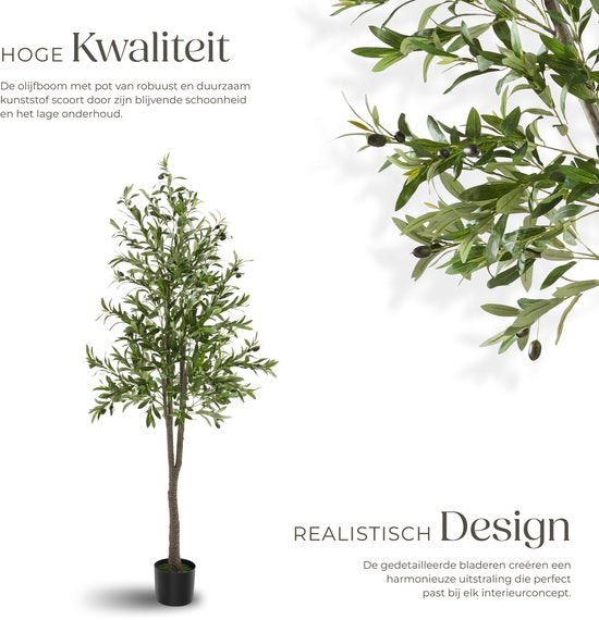 tectake - Künstlicher Olivenbaum Oleand - Mediterrane Kunstpflanze mit realistischen Blättern und Oliven - Pflegeleicht und vielseitig einsetzbar - Inklusive stabilem Blumentopf - Höhe: 180 cm