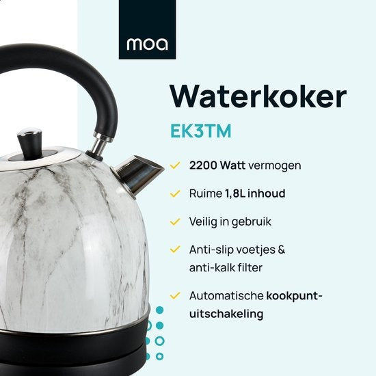 MOA Retro-Wasserkocher Weißer Marmor 1,8 Liter - Elektrisch - Limitierte Auflage - EK3TM