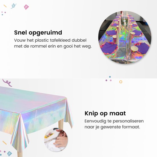 Partizzle 2x Plastik Einwegtischdecke - Einhorn Party Dekorationen - Meerjungfrau Geburtstag - Holographischer Regenbogen - 274 x 137 cm