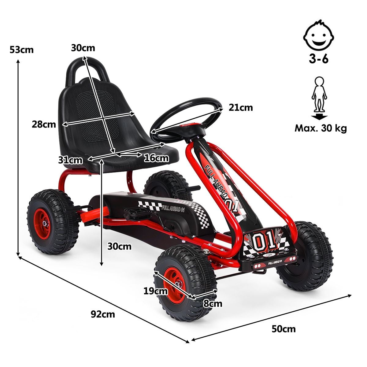 Gokart Go Cart mit Handbremse Troll-Auto 30kg Tretfahrzeug Tretfahrzeug 3-6 Jahre rot