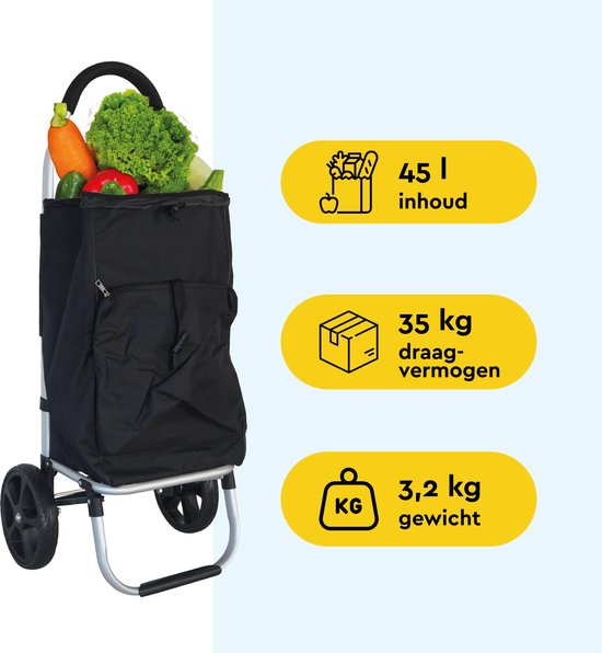 BRASQ Einkaufswagen - 45 Liter - Einkaufswagen mit Kühlfach - faltbar - wetterfest - bis zu 35KG - Aluminiumrahmen