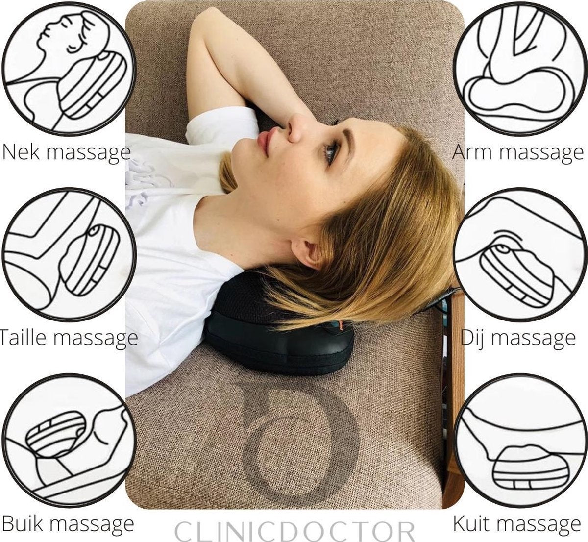 Auronic Shiatsu-Massage-Kissen - Elektrisches Nacken- und Rückenmassagegerät - mit Wärmefunktion - Schwarz