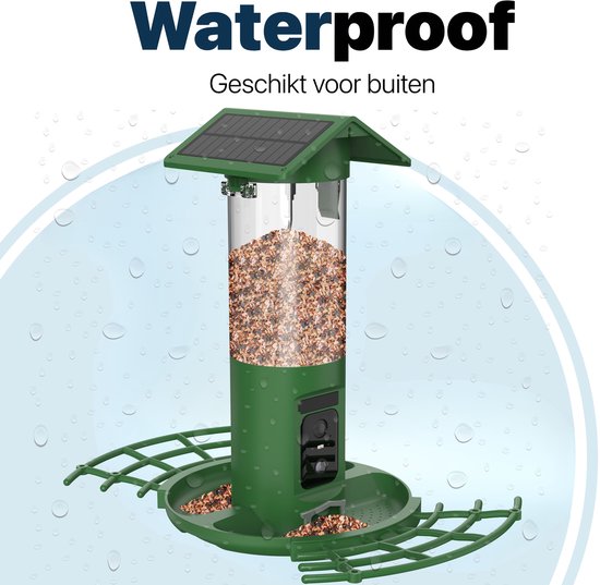 BOME Vogelhäuschen – Doppelte 2K-HD-Kamera – Futtersilo – KI-Vogelerkennung – Mit Solarmodulen