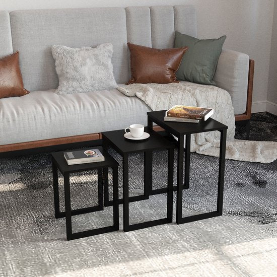 Robuster schwarzer Industrie-Beistelltisch 3er-Set: Platz sparen mit Stil