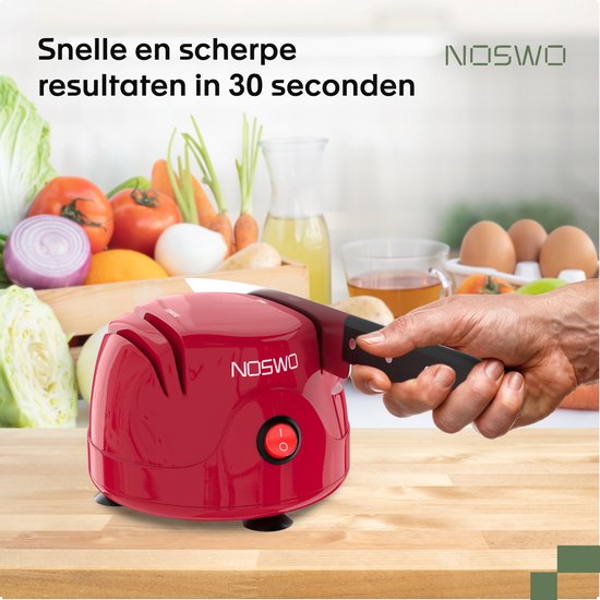 Noswo Elektrischer Messerschärfer - Multifunktional - Geeignet für Messer, Schraubendreher und Scheren - Rutschfest - Rot