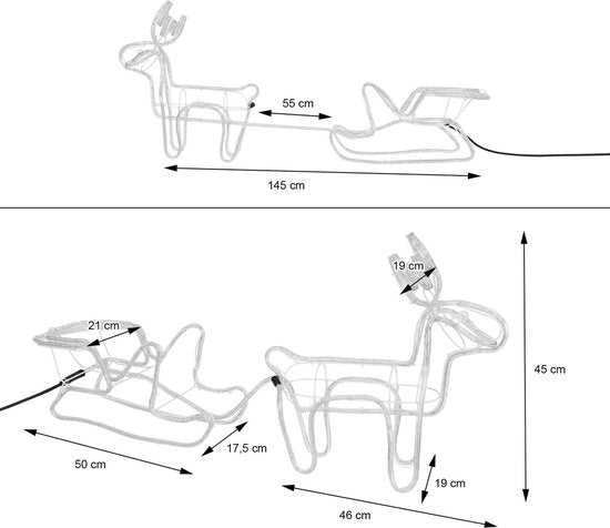 Generische Weihnachtsbeleuchtung Rentier mit Schlitten - Warmweiß