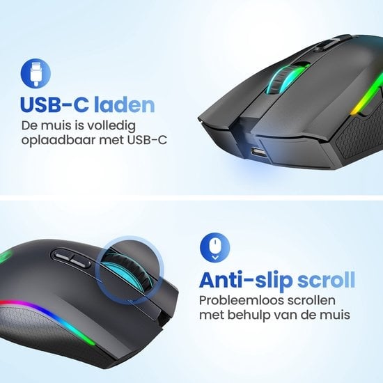 GarpexÂ® Silent Wireless Mouse - Gaming-Maus - Computermaus - Kabellose Maus - Mit LED-Beleuchtung - Wiederaufladbar - Schwarz