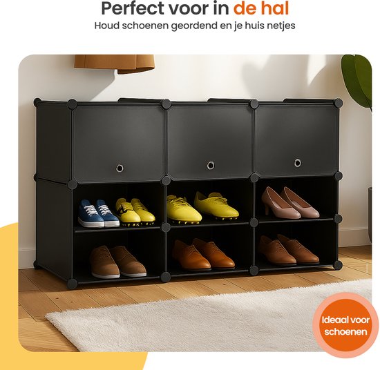 Goliving Faltbarer Aufbewahrungsschrank - 24 Paare - 92 x 82 cm - Schuhschrank - Schuhregal mit Türen - Schuhbank - Schwarz