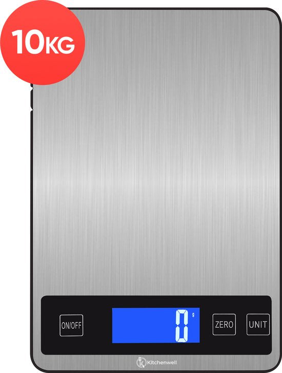 Kitchenwell Digitale Präzisions-Küchenwaage - Küchenwaage - 1gr - 10kg - Tara-Funktion - Grau