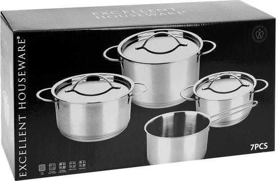 Excellent Houseware 7-teiliges Kochgeschirr-Set - mit Deckel - aus Edelstahl
