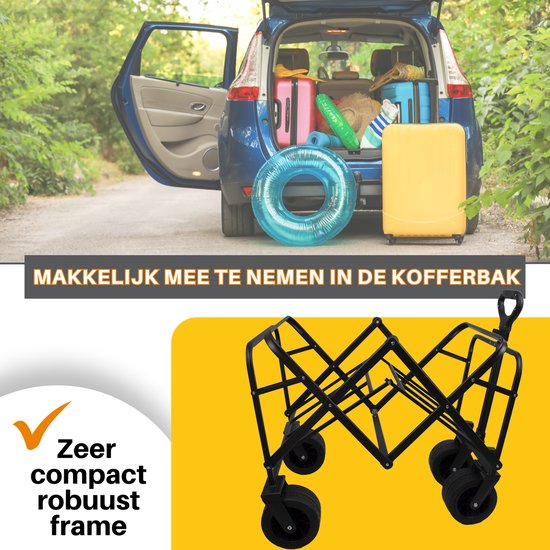 Zusammenklappbarer Wagen - 130 kg Tragkraft - Wagen mit stabilem Rahmen - 83x52x56 cm - Strandwagen - Breite Räder
