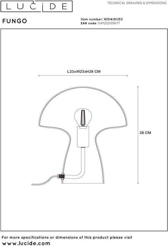 Lucide FUNGO – Tischlampe – 1xE27 – Orange