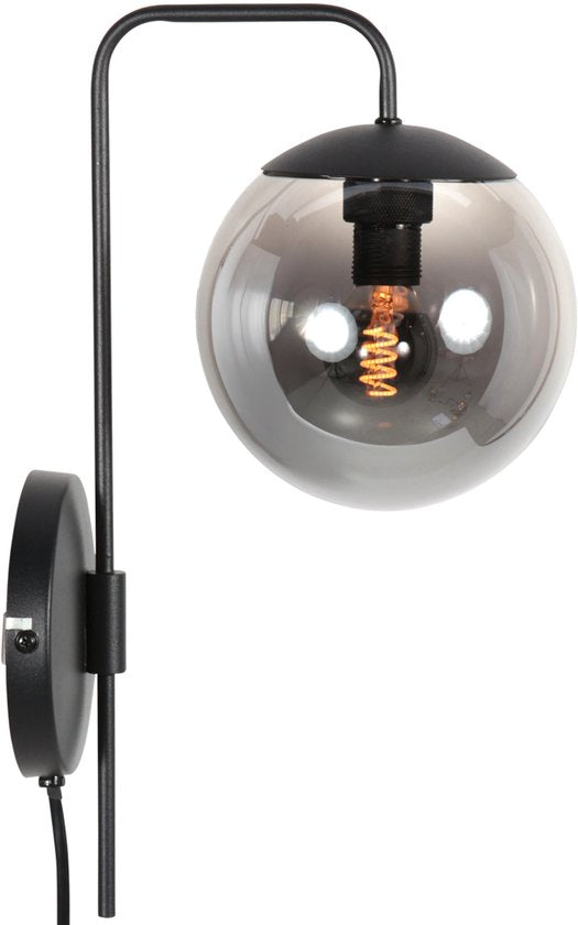 Wandleuchte Bollique 4609ZW – schwarze Wandleuchte aus Metall mit Rauchglas, E14-Fassung, trendiger Stil – Steinhauer