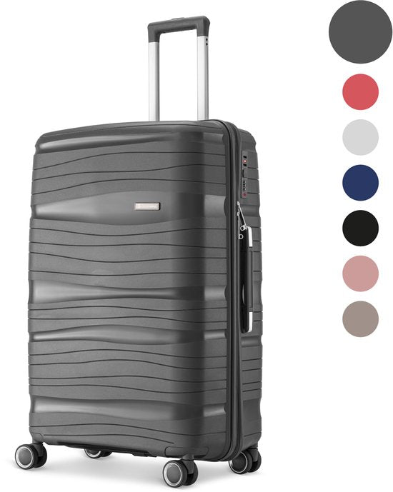 SKYCASES Travelin' Charm - 28-inch großer Reisekoffer - Zahlenschloss - 41x24x69 cm - 98L - Leicht, wasserdicht & langlebig - Anthrazit V2