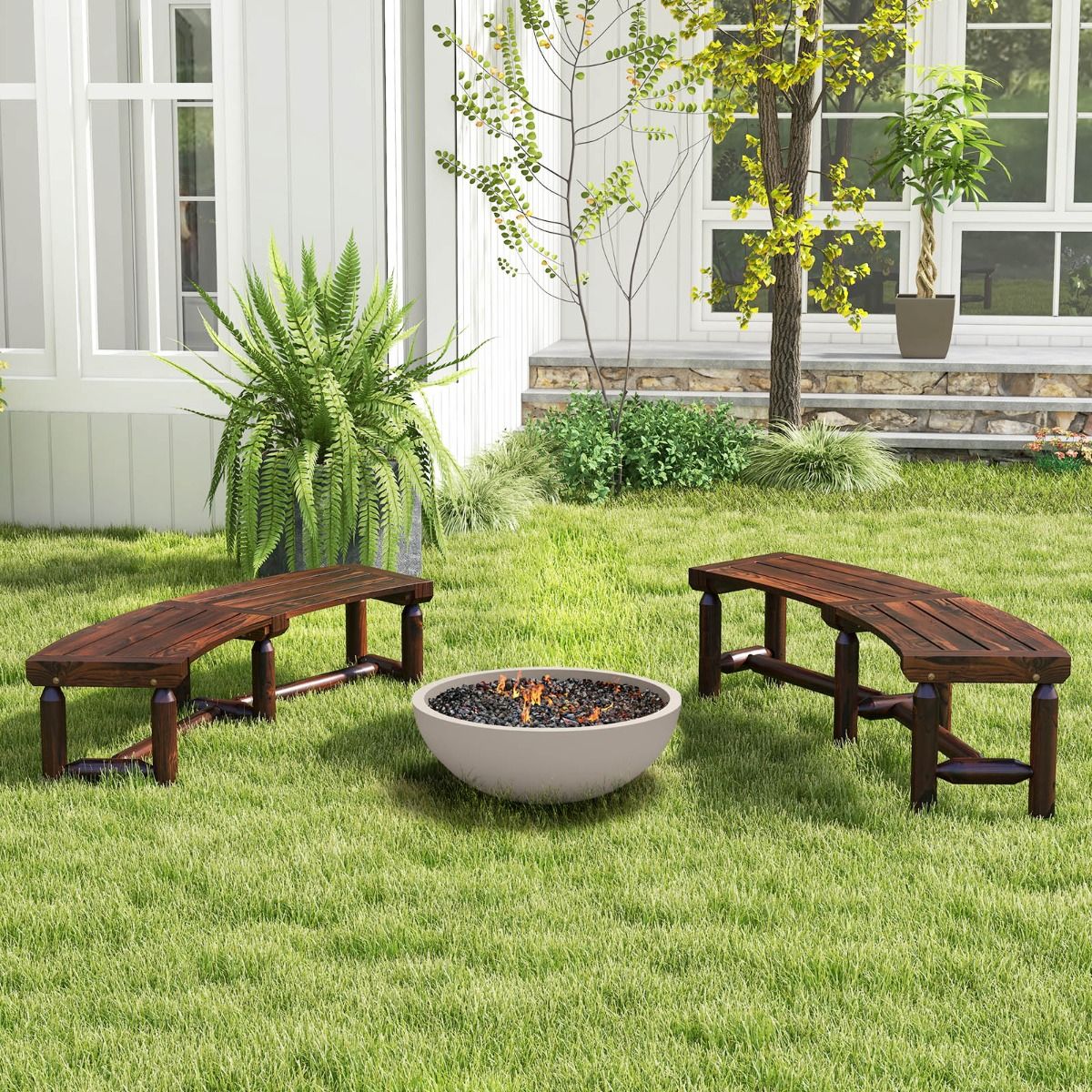 Coast Gartenbank ohne Rückenlehne – geschwungenes Design – 2-3-Sitzer – rustikales Braun 139 x 36 x 41 cm