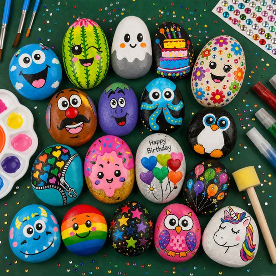 Vaive Steine bemalen, 2109-teilig – Glow-in-the-Dark-Happy-Stones-Bastelset – Basteln – Bastelset für Mädchen und Jungen – Bastelsets