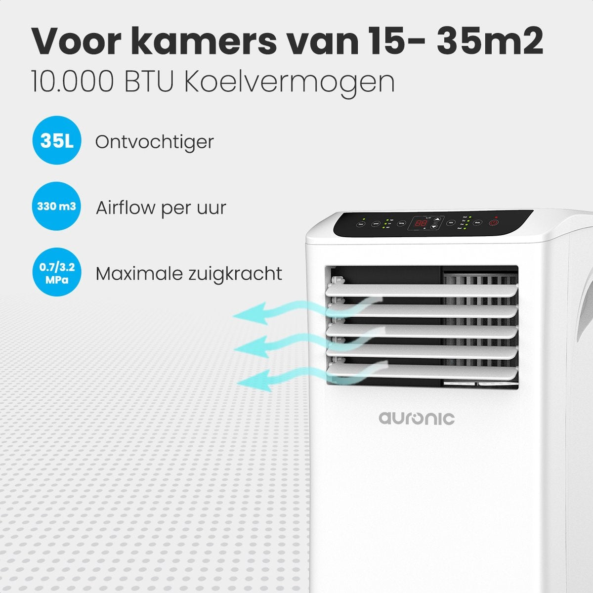 Auronic - Mobile Klimaanlage - 4 Stufen - mit Fernbedienung und Fensterdichtungssatz - für 15-35 m2 - Weiß