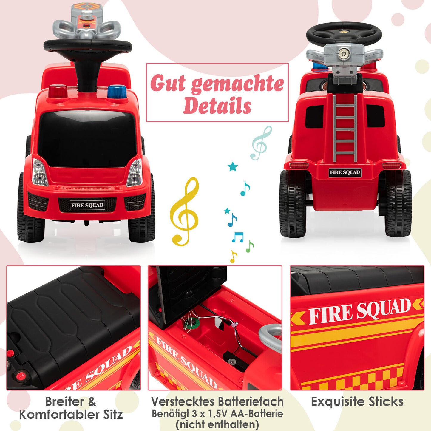 Coast Kinderfeuerwehrauto mit Seifenblasenpistole für Kinder 18-36 Monate rot