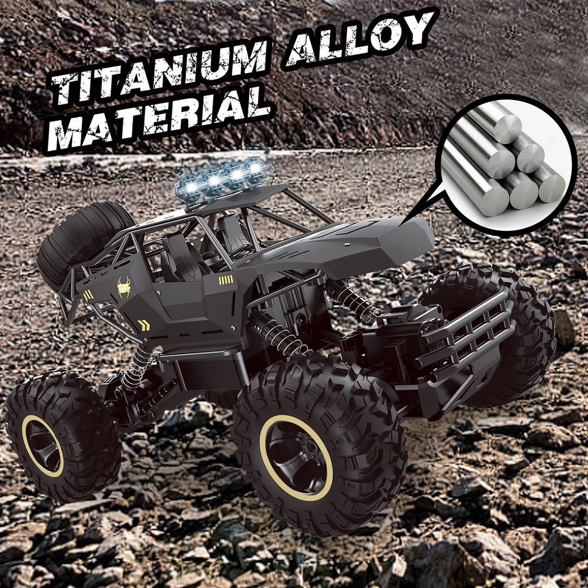 4DRC RC-Monstertruck 1:12 – Offroad-Allradantrieb – Metallgehäuse, LED-Scheinwerfer, 2 Akkus