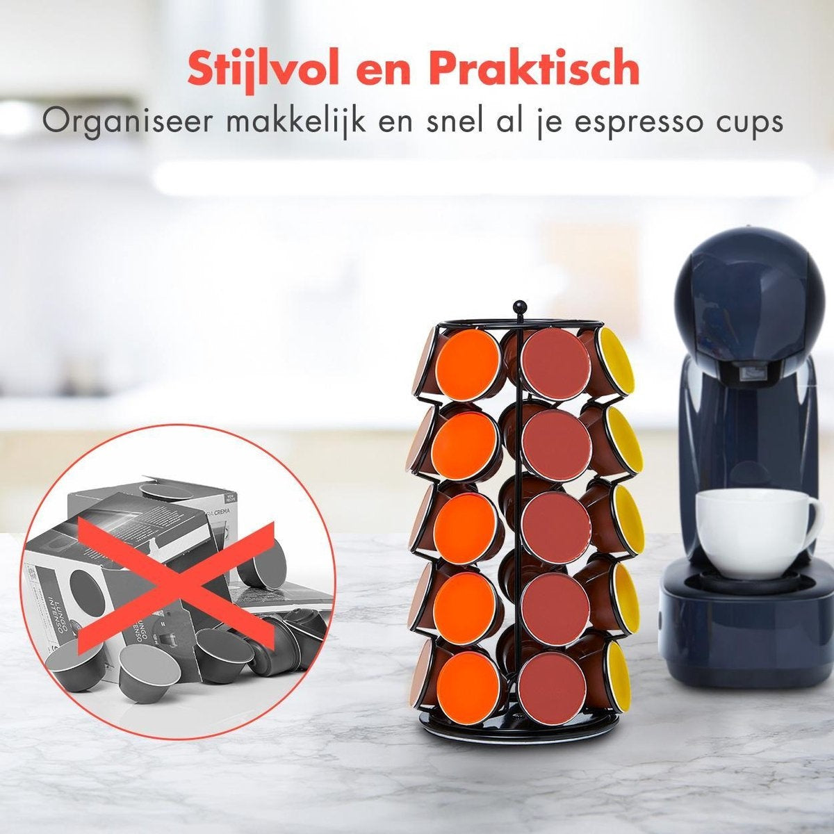 KitchenBrothers Kapselhalter - Dolce Gusto - 35 Kapseln - Schwenkbar - Schwarz