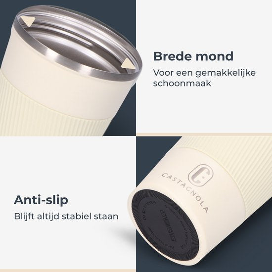Castagnola Thermosbecher - Kaffeebecher To Go - Reisebecher für Kaffee und Tee - Teebecher - 380 ML - Edelstahl - Offwhite