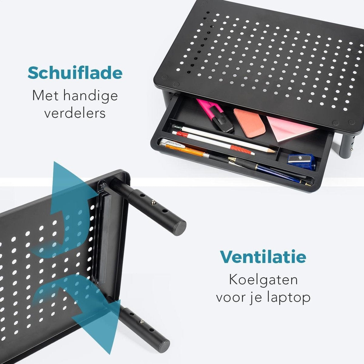 Auronic Monitorständer - Monitoraufsteller - Bildschirmaufsteller - 2 Stück - verstellbar - 37 x 23,5 x 10 cm - Metall - Schwarz