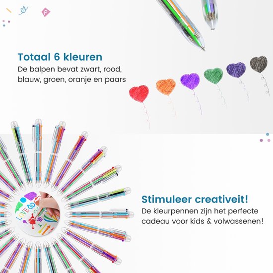 Partizzle 24x bunte Kugelschreiber - Kugelschreiber Handout Geschenke für die Schule - Kreative Farben - Grabbelton Stifte Geschenke für Kinder - 6 Farben