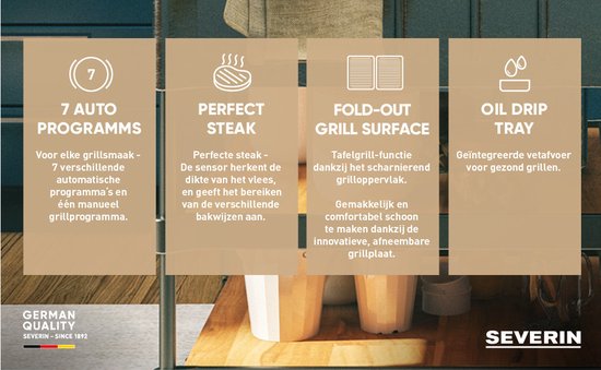 Severin KG2395 Kontaktgrill SEVINI Pro – 7 automatische Programme – Antihaftbeschichtung – bis zu 230 °C