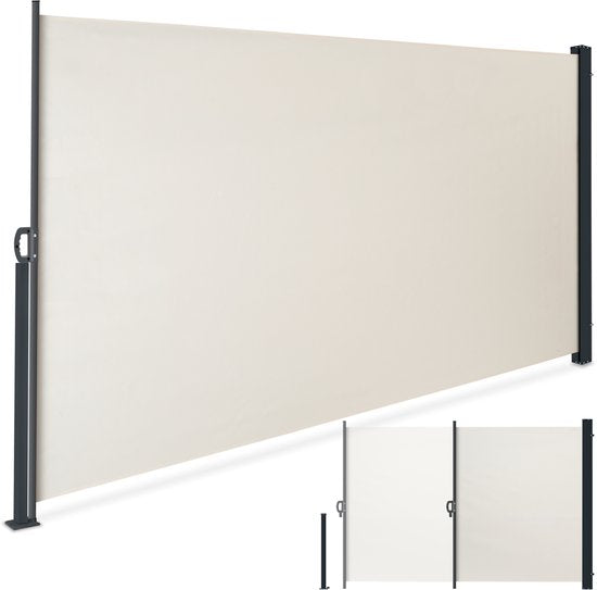 tectake® Ausziehbarer Windschutz mit Aufrollmechanismus – 300 x 180 cm – Seitenmarkise mit Aluminiumrahmen – Sonnenschutz – Gartenschutz – Beigefarbene Balkonmarkise – Undurchsichtiger Sichtschutz – Markisentuch