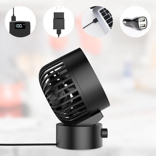 Northwall Mini-USB-Ventilator - Tischventilator - Leise - Retro - Zwei Motoren - Neigbar - 2 Geschwindigkeiten - Schwarz