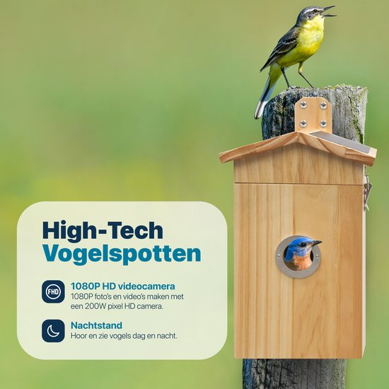 Vogelhaus mit Kamera und Audio - Vogelhaus zum Aufhängen - Holz - Nistkasten - Doppeltes Solarpanel