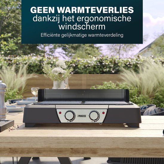 Princess BBQ Tischgrill 112254 - Schwarz - Einstellbarer Thermostat - Tisch-BBQ - Grillgerät - Große Backfläche - 2000W
