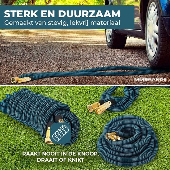 MM Brands Flexibler Gartenschlauch bis zu 15m - 10 Sprühmodi - Schwarz und Blau