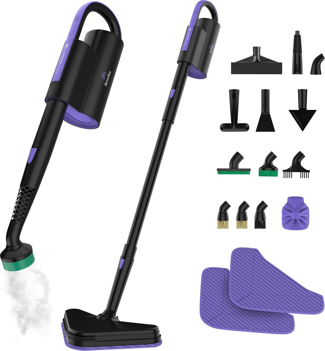 Motionflow - 16-in-1 Dampfreiniger - Fleckenreiniger - Tiefenreinigung für Boden, Sofa, Bad und Teppich - Schwarz