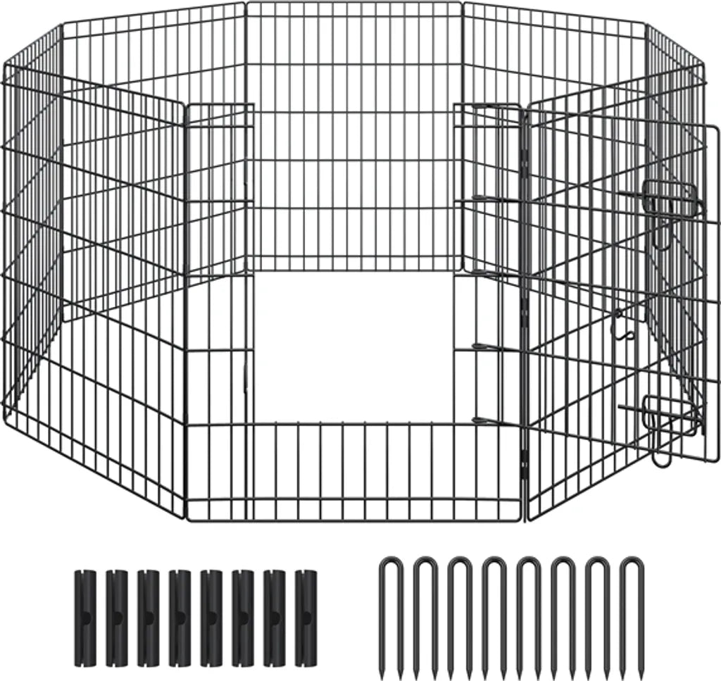 Yaheetech Welpenauslauf 8 Elemente 61 x 76 cm – Schwarz – Zusammenklappbarer Hundeauslauf mit Tür und 2 Verschlüssen