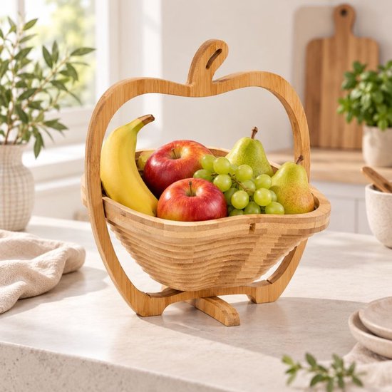 Ceruzo Obstkorb, zusammenklappbar – Bambus – 27 x 22 x 30 cm – 2-in-1 – Obstkorb und Untersetzer