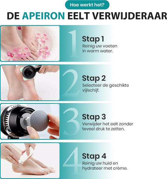 Apeiron Elektrischer Hornhautentferner – Fußfeile – Professioneller Hornhautentferner – Hornhautfeile – Hornhautentferner – USB-aufladbar – Inklusive 3 zusätzlicher Feilscheiben – Weiß – Kostenloses E-Book