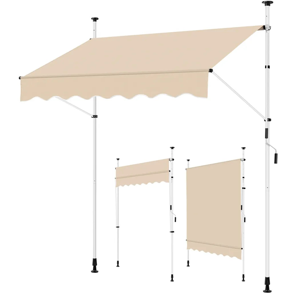 Yaheetech Balkon-Sonnenschirm 200 × 180 cm - Beige - Klemm-Sonnenschirm ohne Bohren mit Handkurbel und verstellbarer Höhe 210-300 cm