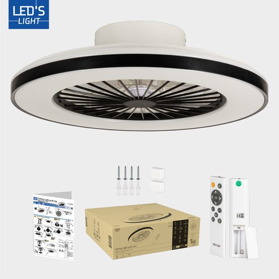 LED's Light Deckenventilator mit Beleuchtung 48 cm - Lüftungsgeschwindigkeit und Fernbedienung - Deckenleuchten mit Ventilator & Lampe - Schwarz