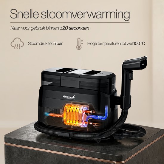GoScrub® 3-in-1-Teppichreiniger PRO mit Bodenwischer – Dampfreiniger und Fleckenentferner für Sofas und Teppiche – 100 °C Dampf – Sofa-Reiniger – Möbelreiniger – Sitzmöbel-Reiniger